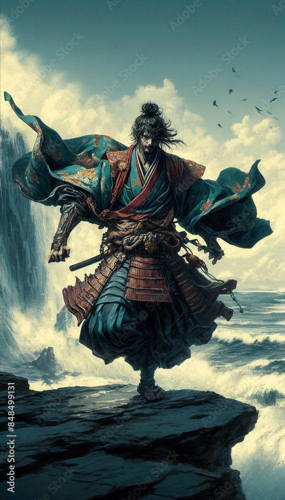 Fototapeta premium 日本画（Japanese painting）／サムライ SAMURAI 着物 anime イラスト
