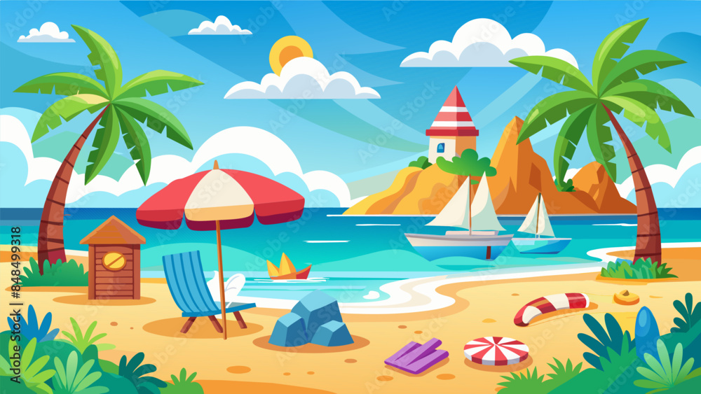 Obraz premium Beach Design Banner With Hello summerBeach Design Banner With Hello summer