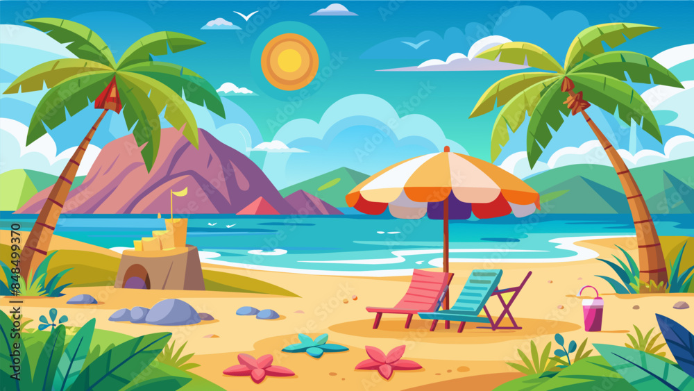 Obraz premium Beach Design Banner With Hello summerBeach Design Banner With Hello summer