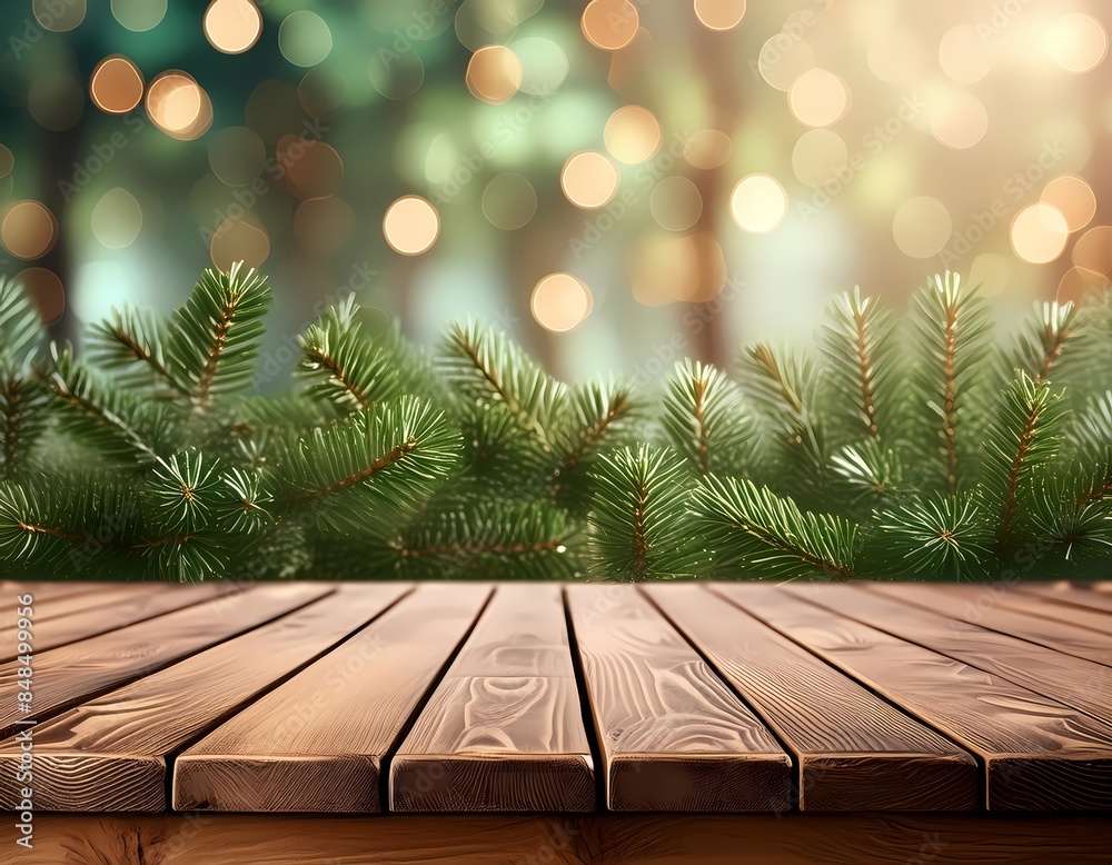 Empty wooden table background in nature landscape. generative AI image Empty wooden table background in nature landscape. generative AI image