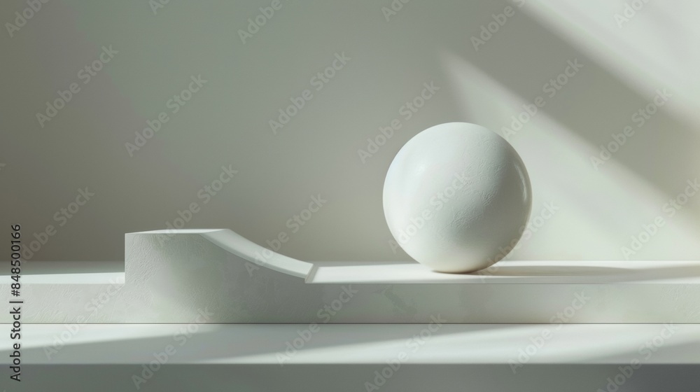 A white ball sits on a white surface next to a white object A white ball sits on a white surface next to a white object