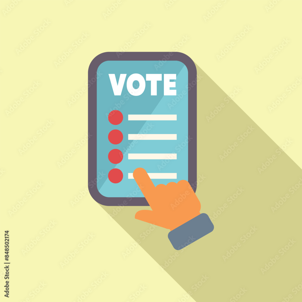 Person is voting online, using a tablet with an electronic voting system Person is voting online, using a tablet with an electronic voting system
