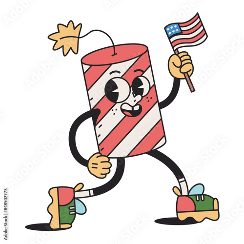 Vector Funny Firework Or Firecracker Cartoon Celebrate 4th July Illustration Isolated