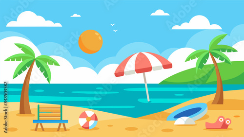 Summer beach scene banner design background