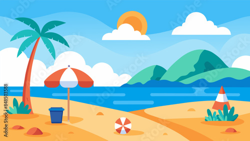 Summer beach scene banner design background