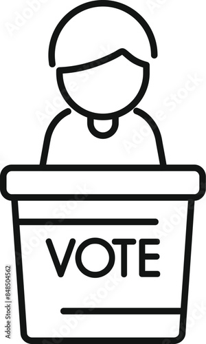 Politician is giving a speech from a tribune during an election campaign