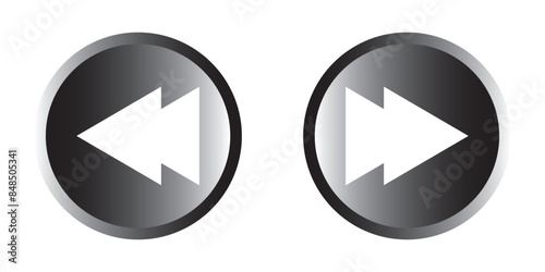 Back and Next icon button. Left and right  button vector illustration.  Next and previous buttons on white background.
