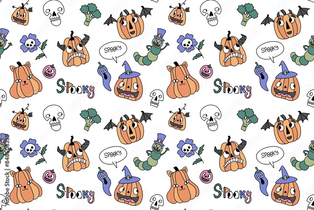 Obraz premium Autumn harvest seamless pumpkins pattern for wrapping paper and fabrics