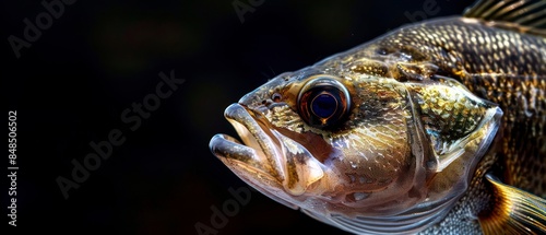Bass fish known for its size and sporting value, found in lakes and rivers, prized by anglers for its fighting ability © STOCKYE STUDIO