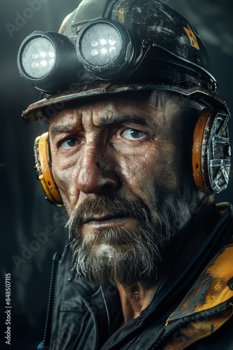 Miner in a helmet at the mine Generative AI © Roman