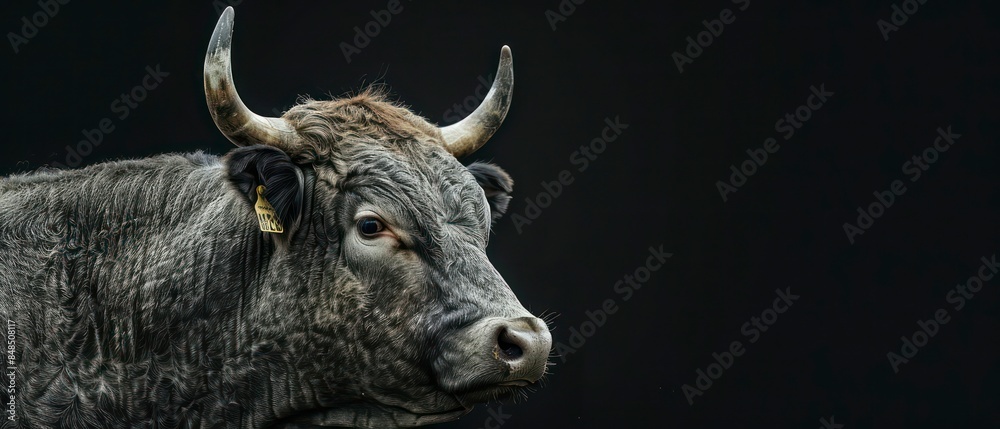 Naklejka premium Bull male bovine known for strength and dominance in cattle herds, essential in breeding and beef production on farms and ranches