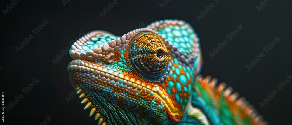 a chameleon, a fascinating reptile known for its camouflage and color-changing ability, looks away with its mesmerizing eyes and intricate scales a chameleon, a fascinating reptile known for its camouflage and color-changing ability, looks away with its mesmerizing eyes and intricate scales