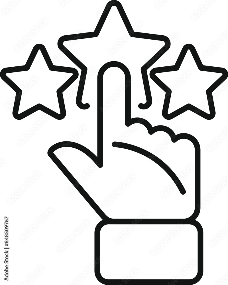 Hand is selecting a five star rating out of three, showing customer satisfaction Hand is selecting a five star rating out of three, showing customer satisfaction