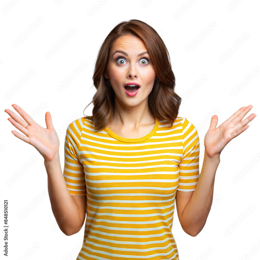 Surprised woman with open mouth on transparent background Surprised woman with open mouth on transparent background