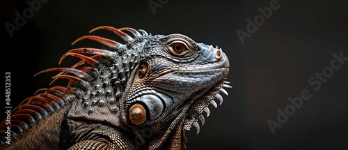 An iguana showcasing its dragon-like appearance with spiky crests and scaly skin © STOCKYE STUDIO