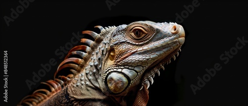 An iguana showcasing its dragon-like appearance with spiky crests and scaly skin © STOCKYE STUDIO