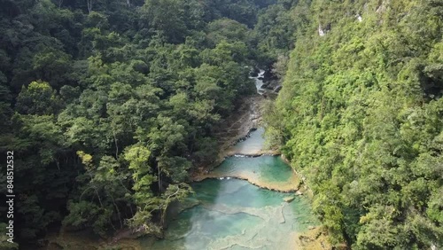 aerial drone shot in Semuc Champey Guatemala