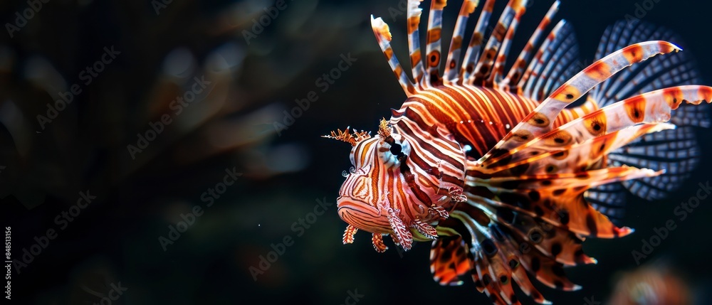 Lionfish, a mesmerizing sight in its natural habitat, blending into the ocean's diversity with its unique features and hunting prowess Lionfish, a mesmerizing sight in its natural habitat, blending into the ocean's diversity with its unique features and hunting prowess