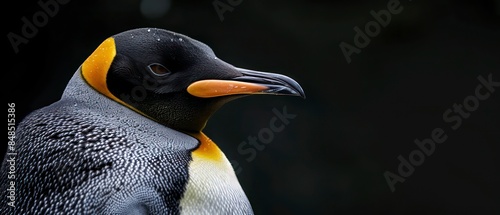 A penguin, showcasing its iconic black and white feathers, blending seamlessly into the snowy landscape