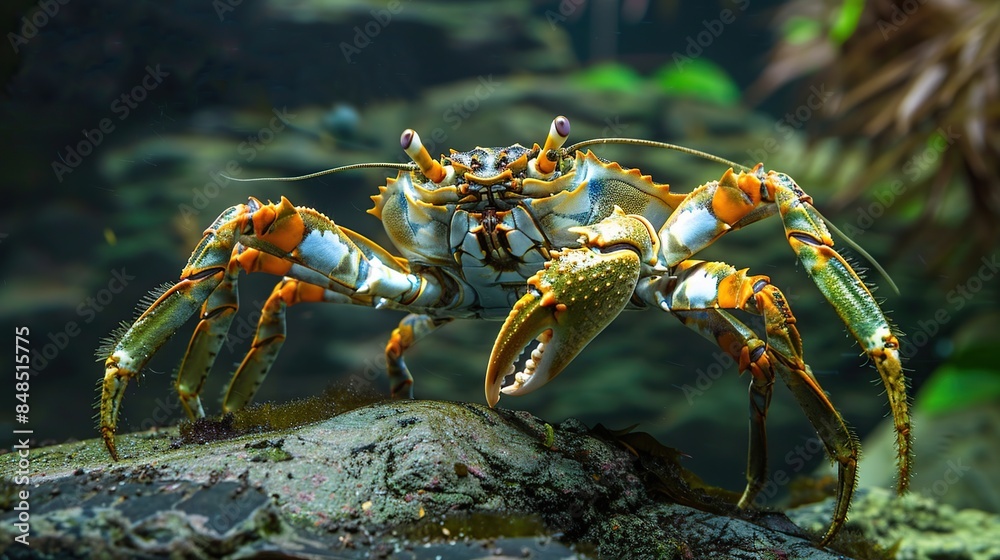 Spiny rock crab in Asian forest. Generative Ai