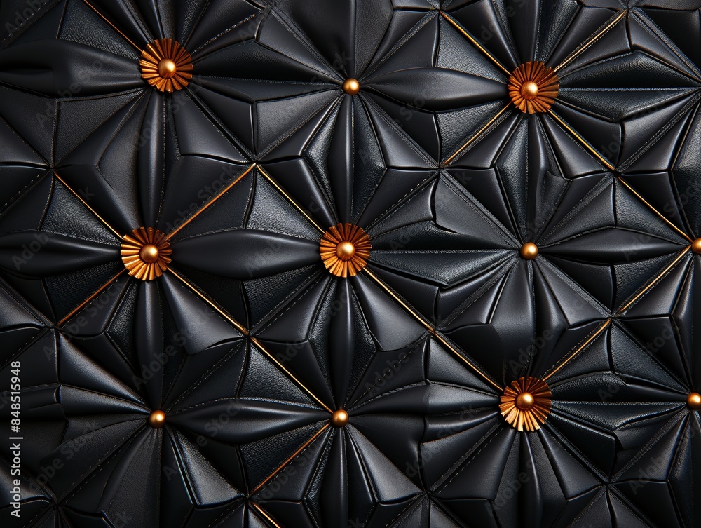 Black leather background adorned with intricate gold floral patterns