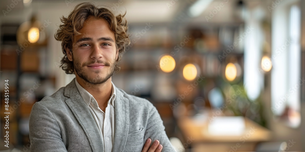 Fototapeta premium Smiling Young Businessman in Corporate Setting