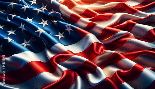 Vibrant Waving American Flag with Glossy Stars and Bold Stripes