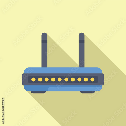 Blue wifi router with two antennas providing strong wireless signal for internet connection