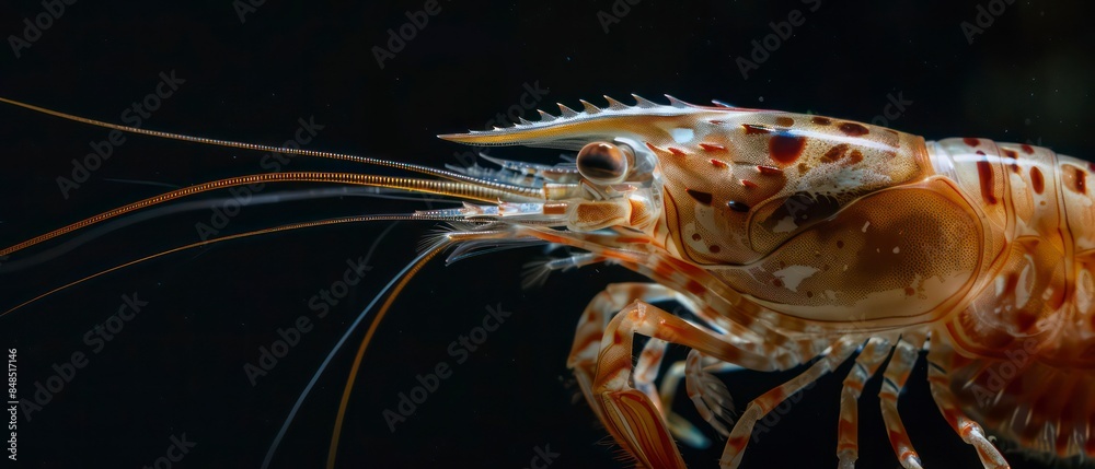 Shrimp, isolated against a black background, highlighting its vibrant appearance and culinary desirability as a seafood favorite Shrimp, isolated against a black background, highlighting its vibrant appearance and culinary desirability as a seafood favorite