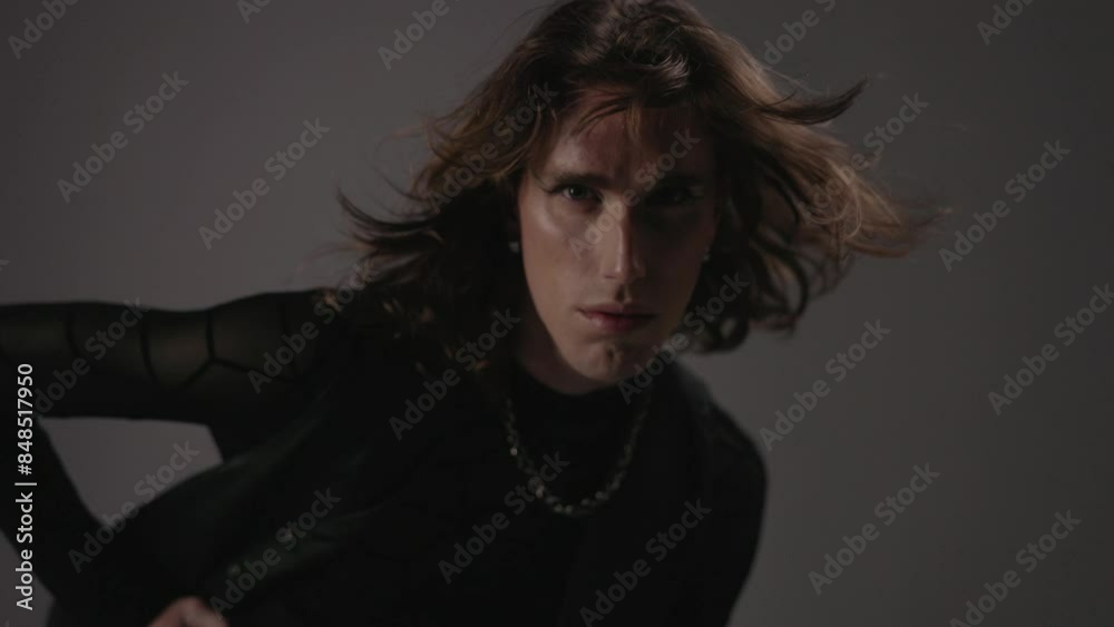 Stylish Young Man Model Posing In Studio. Face Close Up. Stylish Young Man Model Posing In Studio. Face Close Up.