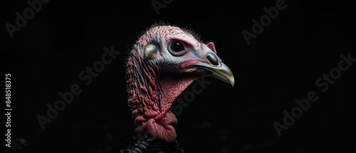 Wild turkey with intricate black and white plumage, highlighting its natural elegance and presence