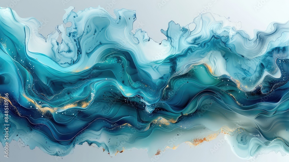 Fototapeta premium Abstract Watercolor Background in Teal, Blue, and Green - Fluid Texture Ideal for Backgrounds and Banners