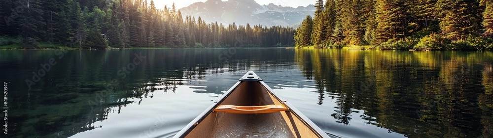 Canoe on the lake with mountain view beautiful Canoe on the lake with mountain view beautiful