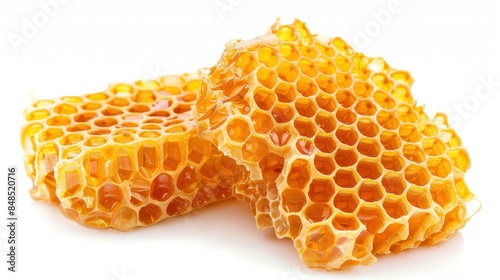 Sweet honeycombs on white background