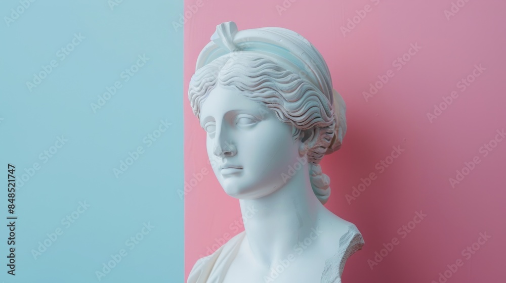 3D render art statue sculpture Venus de Milo Alexandros Antioch on pink blue background 3D render art statue sculpture Venus de Milo Alexandros Antioch on pink blue background
