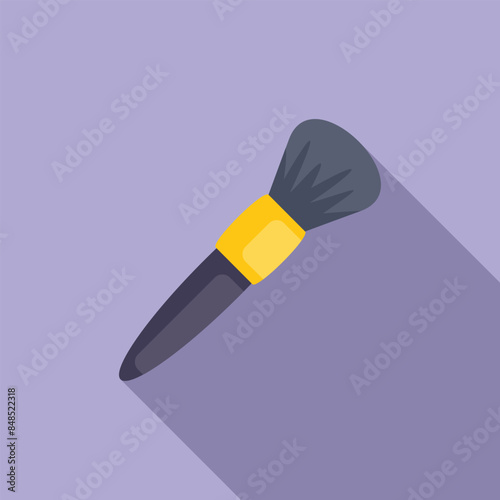 Makeup brush spreading powder with long shadow on purple background, beauty and fashion concept