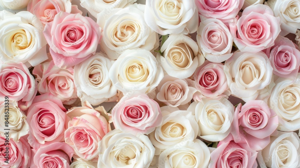 Top view of white and pink roses a lovely floral gift for Valentine s Day Top view of white and pink roses a lovely floral gift for Valentine s Day