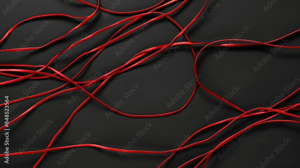 Black background with glossy red threads Black background with glossy red threads