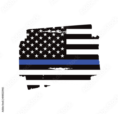 Thin blue line american flag, grunge vector graphic design