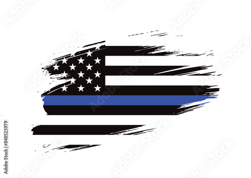 Thin blue line american flag, grunge vector graphic design
