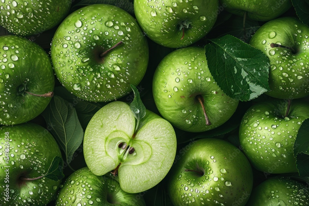 Fresh Green Apples with Water Drops Fresh Green Apples with Water Drops