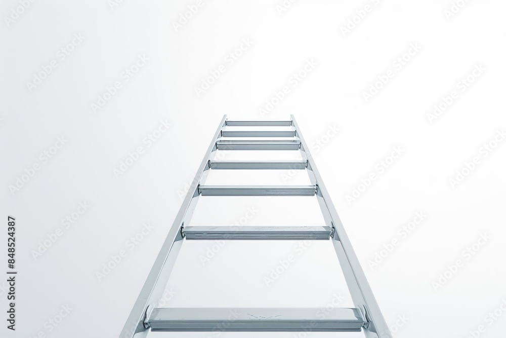 Aluminum Attic Loft Ladder Isolated on White Background Aluminum Attic Loft Ladder Isolated on White Background