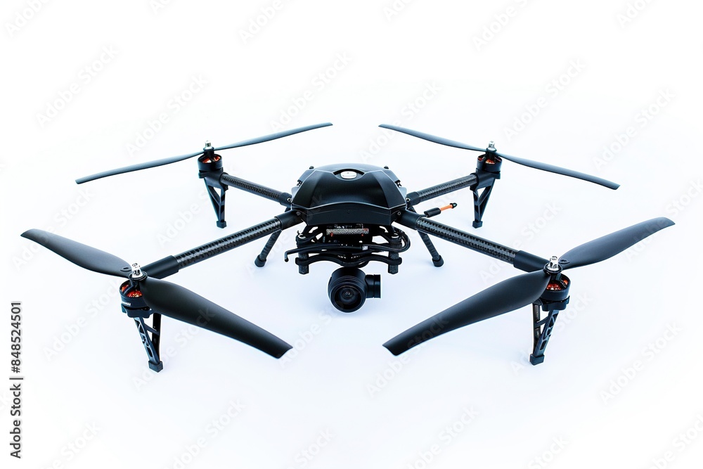 Futuristic Autonomous Flying Machine Isolated on White Background Futuristic Autonomous Flying Machine Isolated on White Background