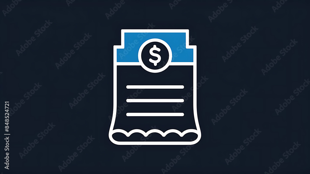 an icon representing a receipt. The blue header with a dollar sign suggests that it relates to financial transactions or proof of purchase. Below the header, there are itemized lines, typical of recei an icon representing a receipt. The blue header with a dollar sign suggests that it relates to financial transactions or proof of purchase. Below the header, there are itemized lines, typical of recei