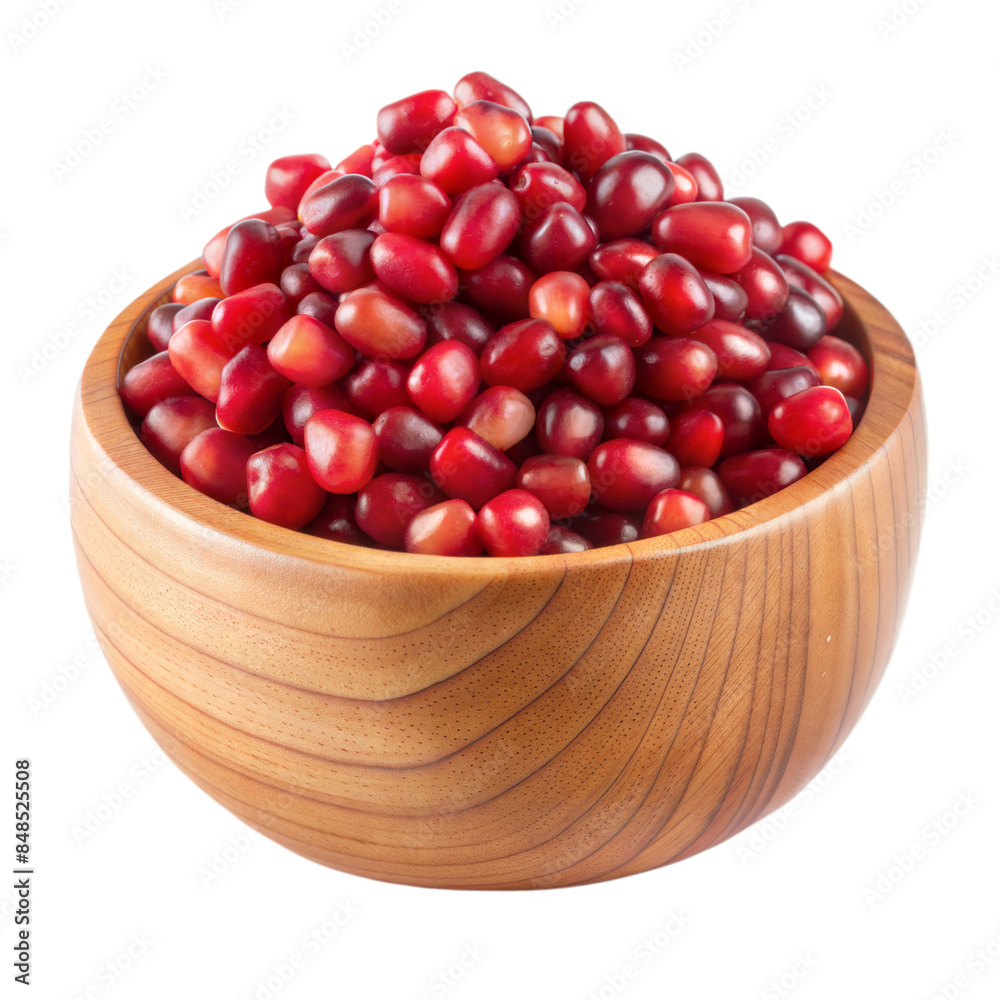 Fresh Red Pomegranate Seeds in a Wooden Bowl on Transparent Background Fresh Red Pomegranate Seeds in a Wooden Bowl on Transparent Background