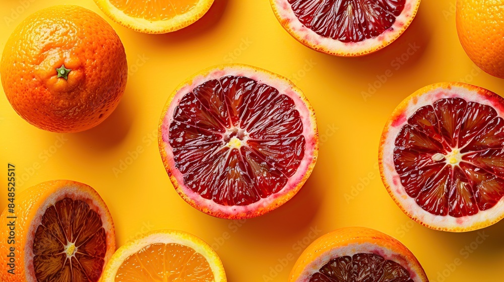 Seamless pattern top view of ripe blood red orange citrus fruit. Generative Ai Seamless pattern top view of ripe blood red orange citrus fruit. Generative Ai