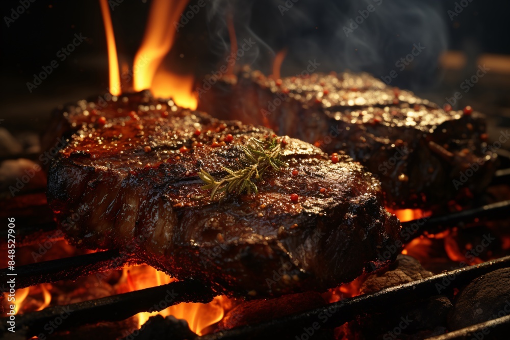 Grilled beef steaks with rosemary and spices Grilled beef steaks with rosemary and spices