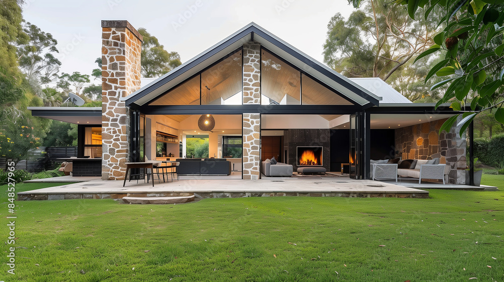 A large house with a fireplace and a large open living room A large house with a fireplace and a large open living room