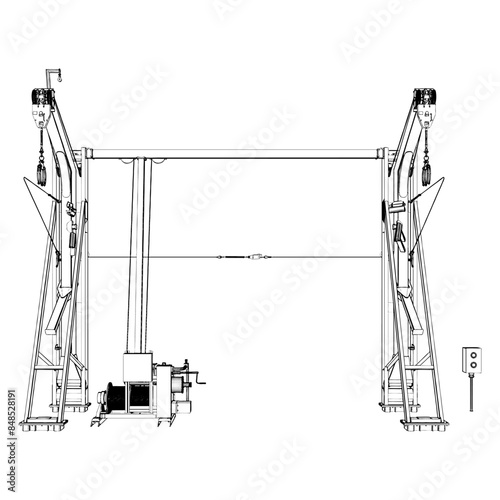 Lifting Boat Crane Vector. Industrial And Construction Equipment. Illustration Isolated On White Background.