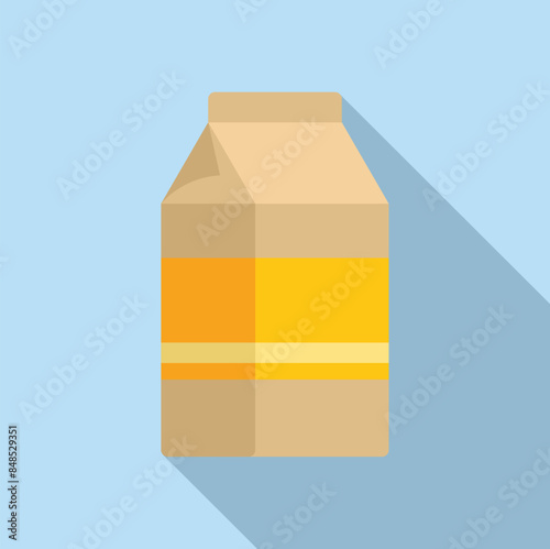 Simple flat illustration of a milk or juice carton with long shadow on blue background